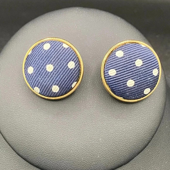 Pretty Woman Polo Navy and White Polka Dot Clip On Earrings Ellen Designs - Picture 1 of 12